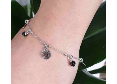 RMB|bracelet or necklace 925 silver black pearls and coins pendants