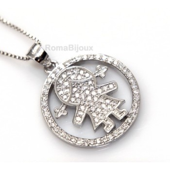 RMB|silver 925: 44 cm Necklace Collier Venetian woman and child pendant hoop microsetting white zirconia