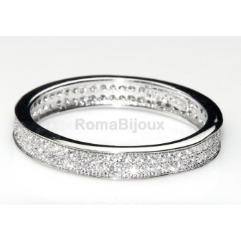 RMB|Argento 925 Rodiato : Eternity fedina a corona tutto giro con 2 file zirconi da 1,0 mm taglio brillante