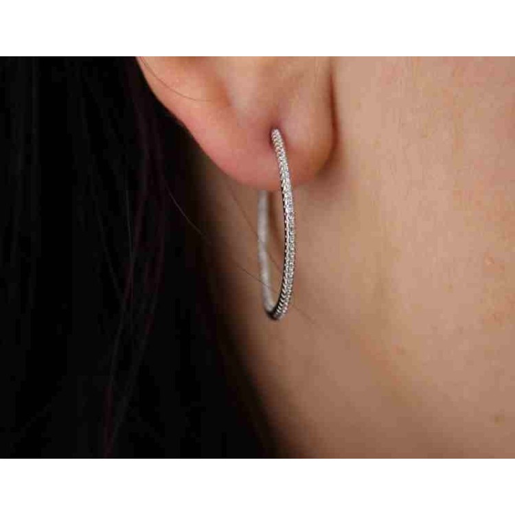 RMB|orecchini argento 925 cerchi zirconi interni esterni 3cm marca famosa nalbori