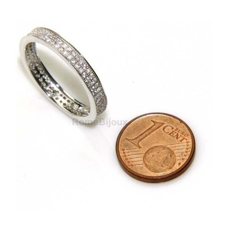 RMB|Argento 925 Rodiato : Eternity fedina a corona tutto giro con 2 file zirconi da 1,0 mm taglio brillante