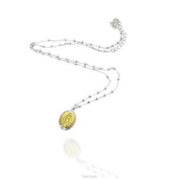 RMB|NALBORI Collana Rosario uomo donna Argento 925 con medaglia smaltata madonna miracolosa giallo oro