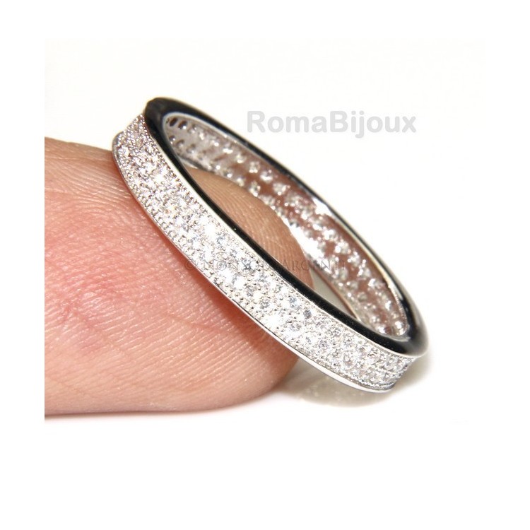 RMB|Argento 925 Rodiato : Eternity fedina a corona tutto giro con 2 file zirconi da 1,0 mm taglio brillante