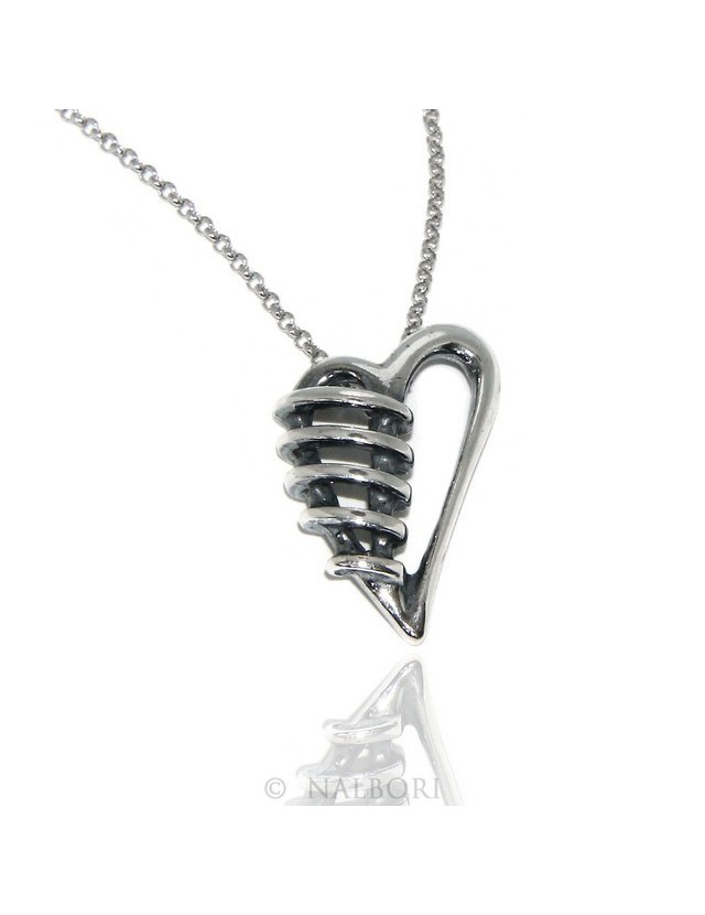 collana NALBORI argento 925 realizzata a mano con ciondolo cuore bendato brunito anticato