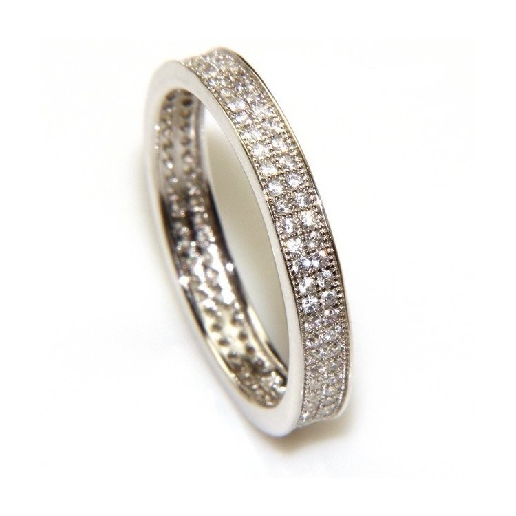 RMB|Argento 925 Rodiato : Eternity fedina a corona tutto giro con 2 file zirconi da 1,0 mm taglio brillante