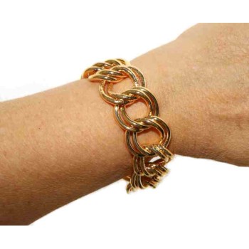 RMB|Yellow gold plated double diamond curb bracelet in hypoallergenic Bronze for woman