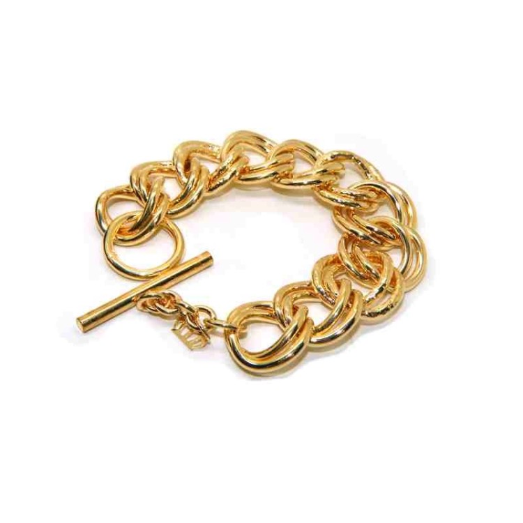 RMB|Yellow gold plated double diamond curb bracelet in hypoallergenic Bronze for woman
