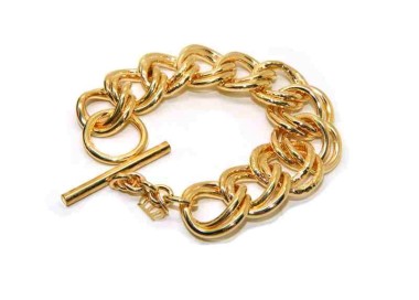 RMB|Yellow gold plated double diamond curb bracelet in hypoallergenic Bronze for woman