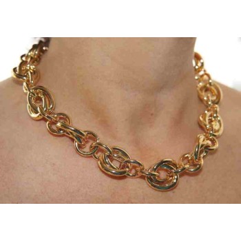 RMB|Double oval necklace yellow gold plated, in hypoallergenic Bronze for woman