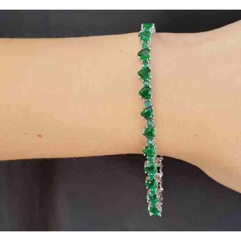 RMB|NALBORI Bracciale tennis cuori zirconi argento 925 verde Emerald