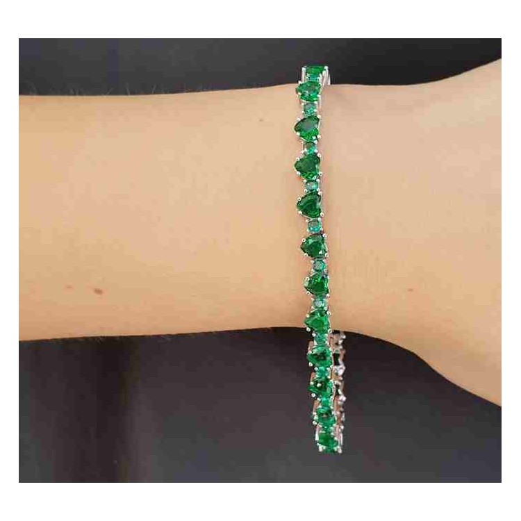 RMB|NALBORI Tennis bracelet hearts zircons in 925 silver emerald green