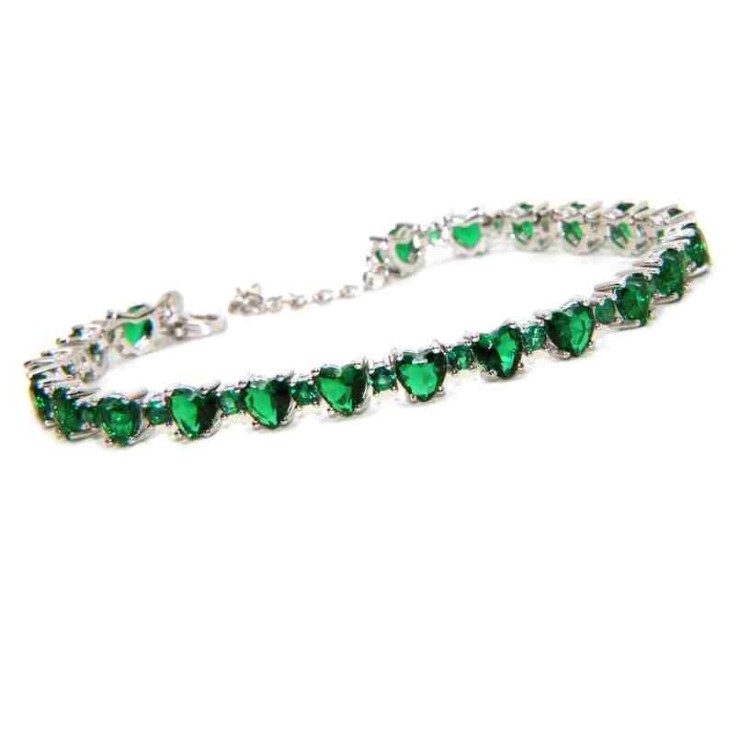 RMB|NALBORI Bracciale tennis cuori zirconi argento 925 verde Emerald
