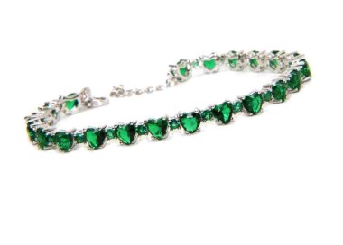 RMB|NALBORI Bracciale tennis cuori zirconi argento 925 verde Emerald