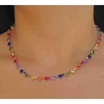RMB|NALBORI 925 silver tennis colored hearts necklace and rainbow zircons