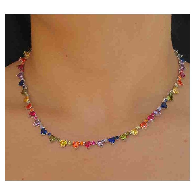 RMB|NALBORI 925 silver tennis colored hearts necklace and rainbow zircons