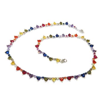 RMB|NALBORI 925 silver tennis colored hearts necklace and rainbow zircons