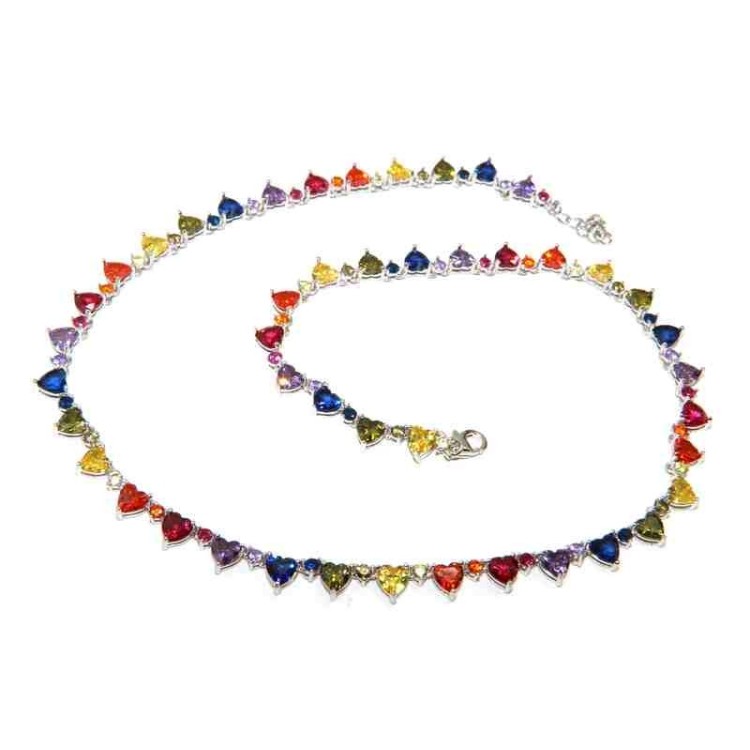 RMB|NALBORI 925 silver tennis colored hearts necklace and rainbow zircons