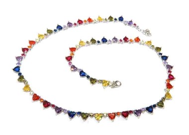 RMB|NALBORI 925 silver tennis colored hearts necklace and rainbow zircons