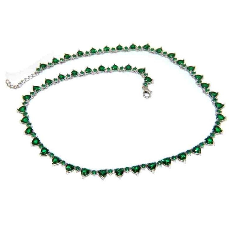RMB|NALBORI 925 silver tennis green hearts necklace and emerald zircons