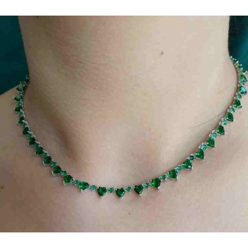 RMB|NALBORI 925 silver tennis green hearts necklace and emerald zircons