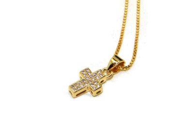 RMB|NALBORI Necklace in 925 silver, small cross with yellow gold plated zircons