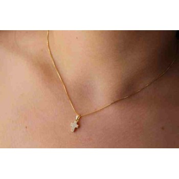 RMB|NALBORI Collana argento 925 piccola croce zirconi bagno oro giallo