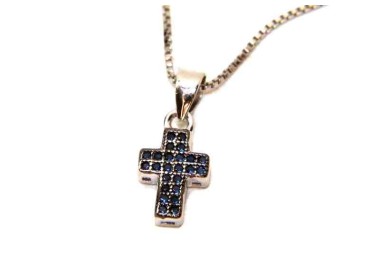 RMB|925 silver necklace with small cross blue rhodium ruthenium zircons
