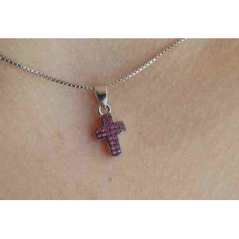 RMB|925 silver necklace with small cross with red rhodium ruthenium zircons roma bijoux italy