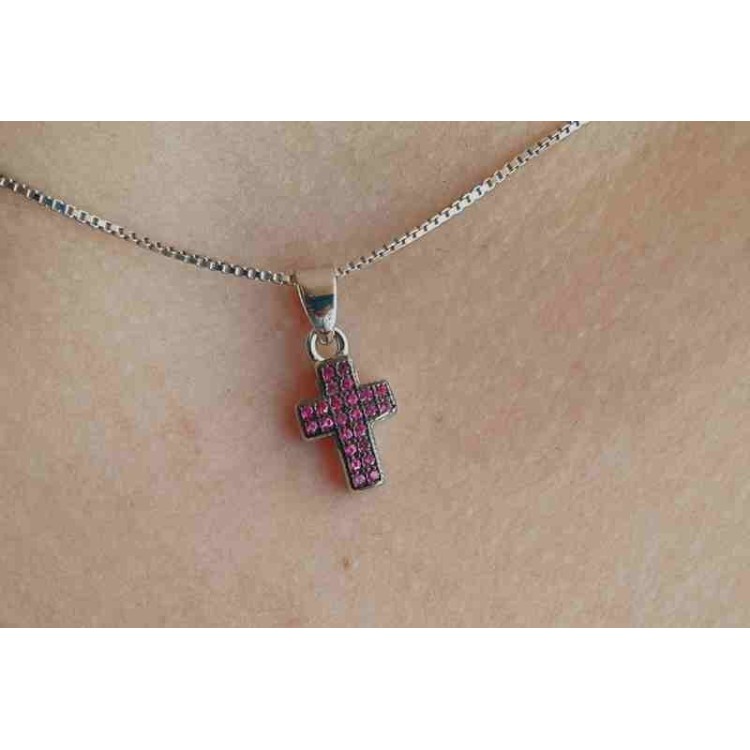 RMB|925 silver necklace with small cross with red rhodium ruthenium zircons roma bijoux italy