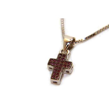RMB|Collana argento 925 piccola croce zirconi rubin rodio