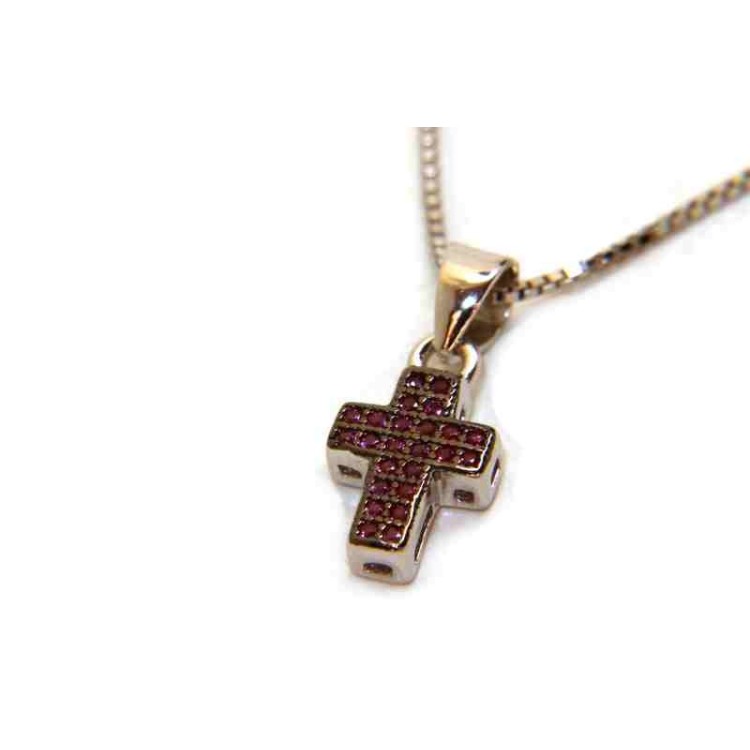 RMB|925 silver necklace with small cross with red rhodium ruthenium zircons romabijoux