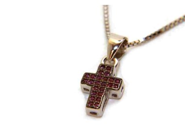 RMB|925 silver necklace with small cross with red rhodium ruthenium zircons romabijoux