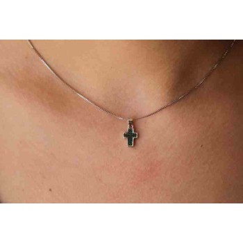 RMB|Collana argento 925 croce piccola zirconi verdi emerald