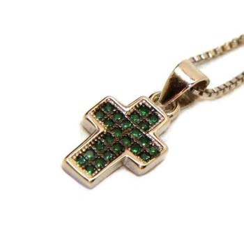 RMB|Collana argento 925 croce piccola zirconi verdi emerald