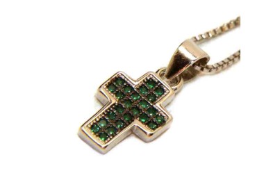 RMB|Collana argento 925 croce piccola zirconi verdi emerald
