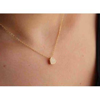 RMB|NALBORI Argento 925 : Collana donna cuore 3D a pavè di zirconi bagno oro giallo