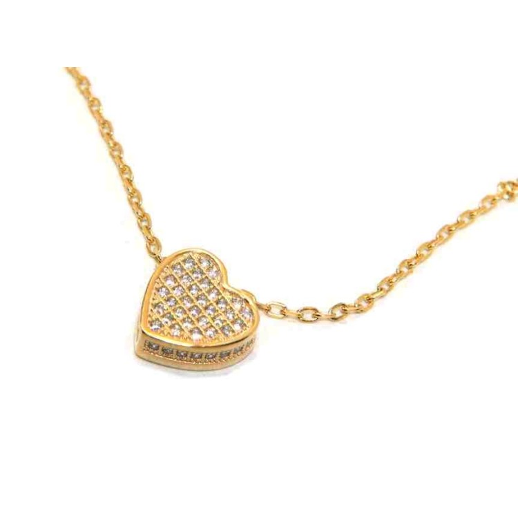 RMB|Argento 925 : Collana donna cuore 3D a pavè di zirconi bagno oro giallo NALBORI