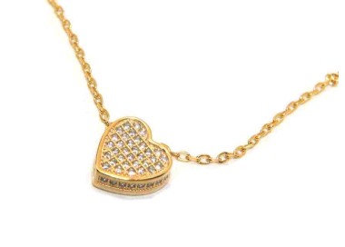 RMB|Argento 925 : Collana donna cuore 3D a pavè di zirconi bagno oro giallo NALBORI