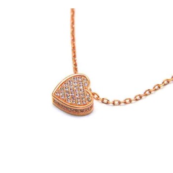 RMB|Argento 925 : Collana donna cuore 3D a pavè di zirconi bagno oro rosa NALBORI