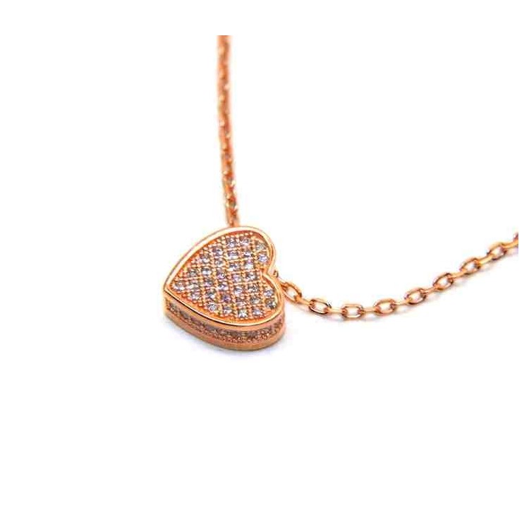 RMB|Argento 925 : Collana donna cuore 3D a pavè di zirconi bagno oro rosa NALBORI