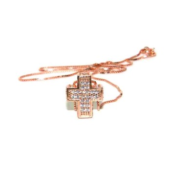 RMB|Collana Collier uomo donna argento 925 croce 3D a pavè di zirconi marca nalbori oro rosa
