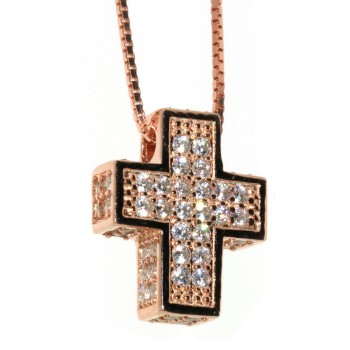 RMB|925:  Collier gold rose man woman Venetian 3D and cross studded with zirconia