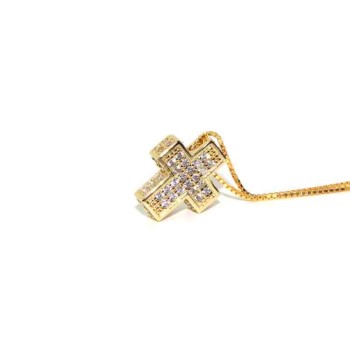RMB|Collana Collier uomo donna argento 925 croce 3D a pavè di zirconi marca nalbori oro giallo