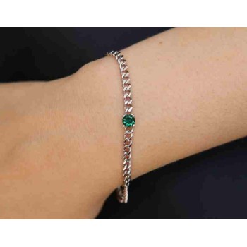 RMB|NALBORI 925 silver woman gourmette bracelet with emerald green zircon