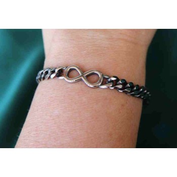 RMB|NALBORI Bracciale acciaio uomo infinito e catena grumetta scuro