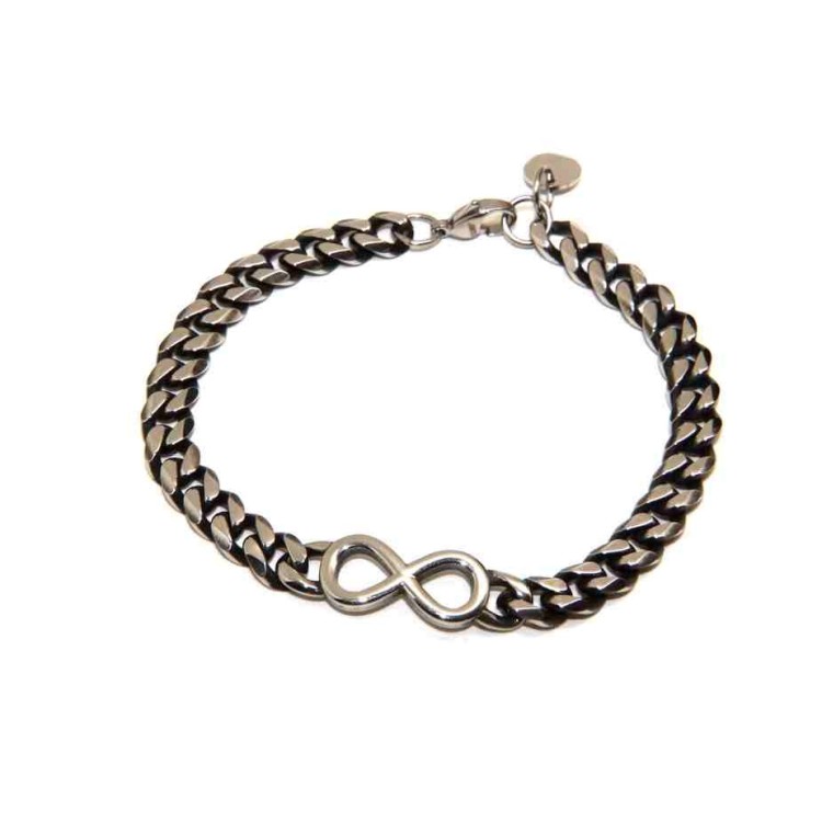 RMB|Bracciale acciaio uomo infinito e catena grumetta scuro NALBORI