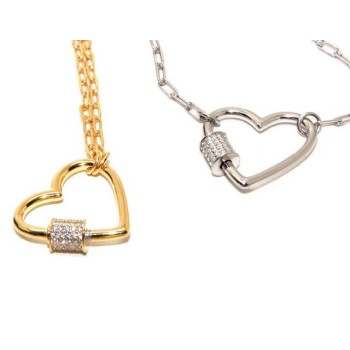 RMB|Collana cuore argento 925 zirconi placcato oro giallo graffette donna di marca NALBORI