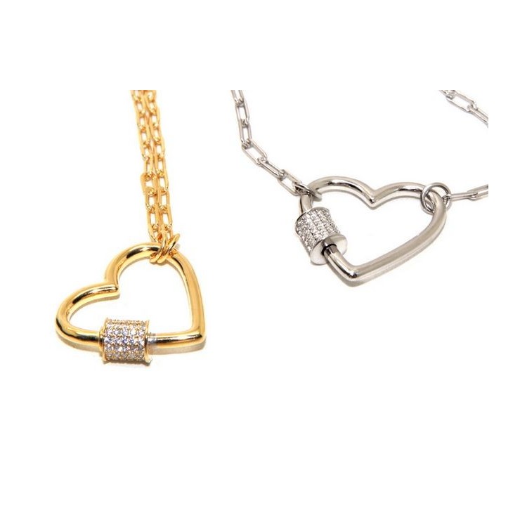 RMB|Heart necklace with zircons, 925 silver, yellow gold plated, woman staples NALBORI