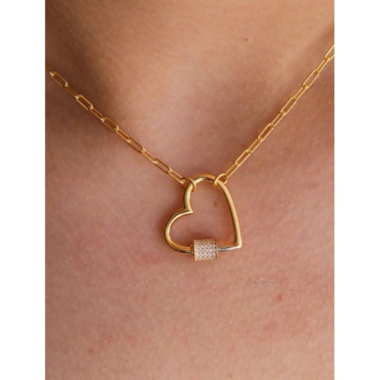 RMB|Heart necklace with zircons, 925 silver, yellow gold plated, woman staples NALBORI
