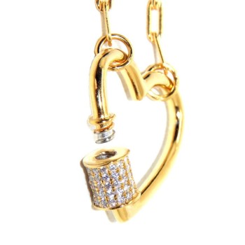 RMB|Collana cuore argento 925 zirconi placcato oro giallo graffette donna di marca NALBORI